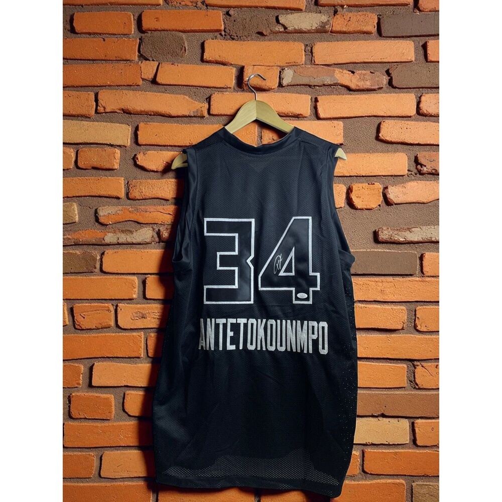 Giannis Antetokounmpo Autographed Milwaukee Custom Jersey – Black XL – Beckett